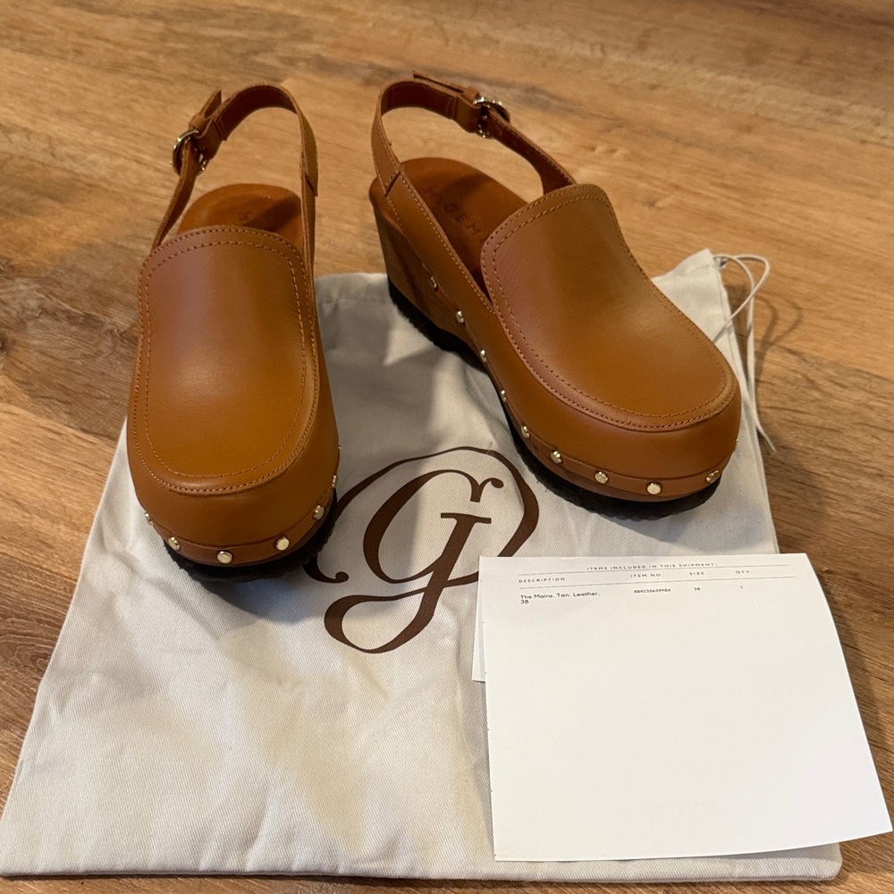 M.gemi The Maira, tan leather clogs, size 38